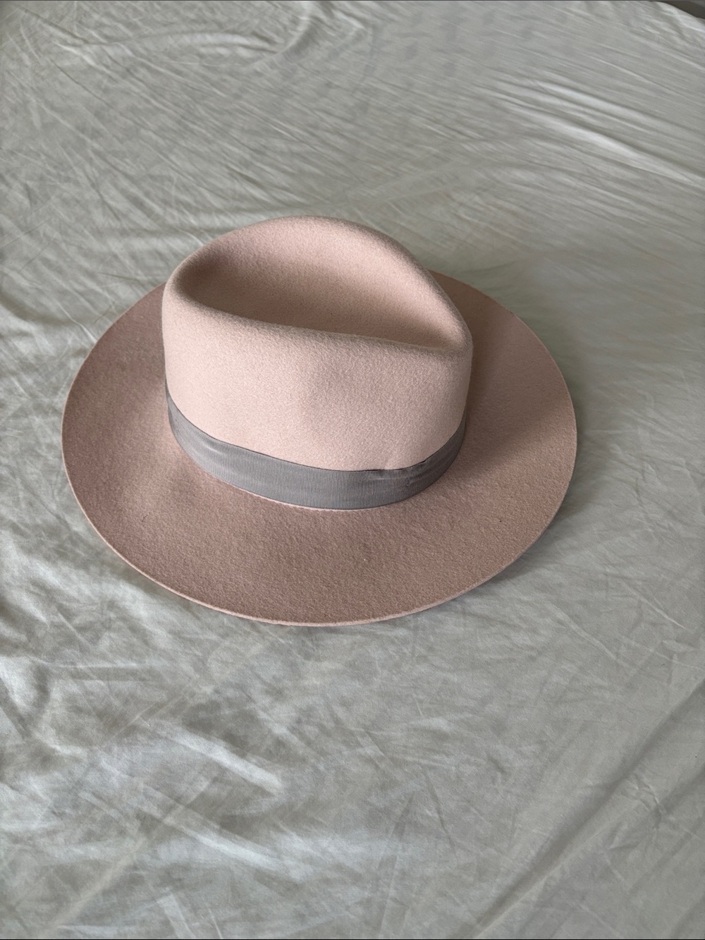 rag & bone Dusty Pink Felt Fedora with Gray Band